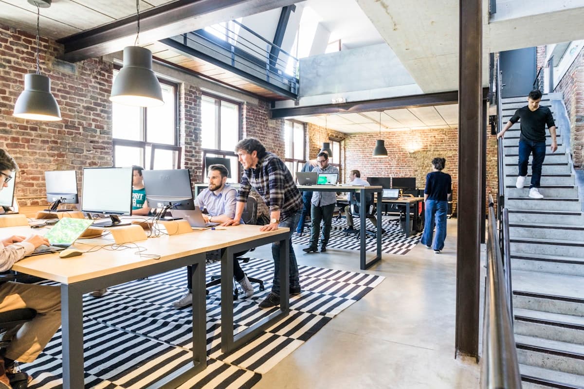 Professional team collaborating in a modern office environment